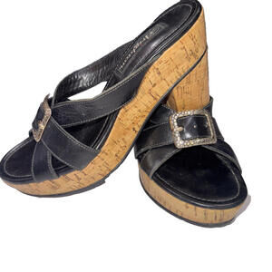 Brighton Vintage Y2K 90’s Millennial Wood Buckle Sandal Wedge Clogs 7.5N